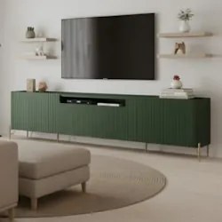 Rack TV 85 Pol 260cm 4 Portas Brise Blen Musgo/Dourado I06 - Mpozenato