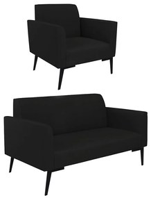 Sofá Namoradeira com 2 Poltronas Pés Villach Marisa Linho D03 - D'Rossi - A79 Preto