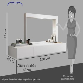 Penteadeira Camarim Suspensa 2 Gavetas com Led e Espelho