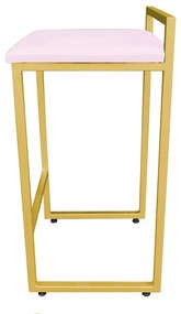 Banqueta Alta Industrial Pietra Suede Rosa Bebê Base Dourado D'Rossi