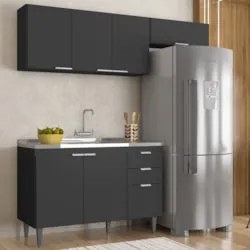 Armário de Cozinha CP03 Com Pia 120cm Pérola Z34 Preto      - Mpozenat