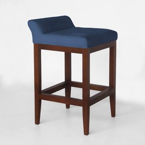 Banqueta Alta Lotus Base Madeira Maciça Estofada Suede Azul Marinho