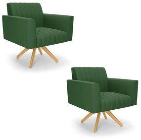 Kit 2 Poltronas Giratória Viena Gomada Suede Base de Madeira MA30 D03 - D'Rossi - Verde