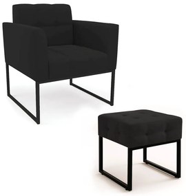 Poltrona Sala e Puff Decorativo Industrial Elisa Veludo D03 - D'Rossi - Preto