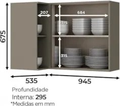 Armário Aéreo Canto Reto cm 1 Porta 100% MDF Connect Duna/Cristal - He