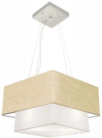 Lustre Pendente Duplo Quadrado Vivare Md-4157 Cúpula em Tecido 40x35cm Rustico Bege / Branco - Bivolt