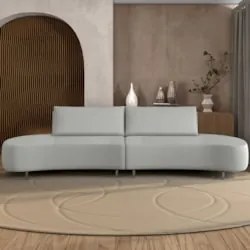 Sofá 3 Lugares 180cm Orgânico Pé Ferro Nagai Bouclê Cinza Z55 - Mpozen