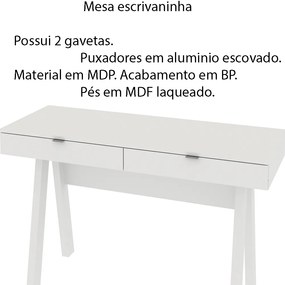 Mesa Escrivaninha para Escritório Home Office ME4128 MDP Branco G69 - Gran Belo