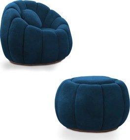 Poltrona e Puff Decorativo Orgânico Fixo Cloud Bouclê E03 - D'Rossi - Azul Marinho