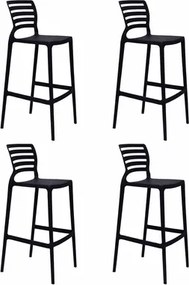 Kit 4 Banquetas Bar Alta Tramontina Sofia Preta Empilhável em Polipropileno