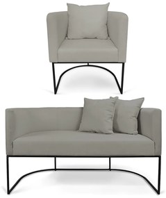 Kit 01 Namoradeira 02 Lugares e 01 Poltrona Paola Linho Base Metálica Preto D03 - D'Rossi - A26 Grafite