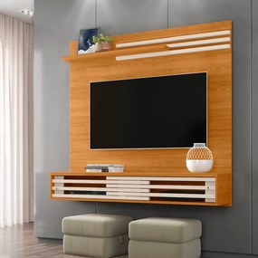Painel TV 55 Pol 136cm Bancada Suspensa para Sala Briven M20 - D'Rossi - Cinamomo e Off White
