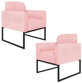 Kit 2 Poltronas Decorativas Isabella Base Industrial Suede Rosa Bebê/Preto G19