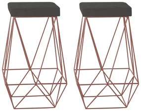 Kit 2 Banqueta Decorativa Kathy Base Bronze Suede Cinza G41 - Gran Belo