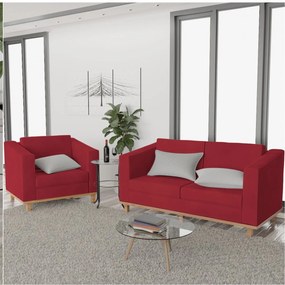 Kit Sofá 2 Lugares e Poltrona Europa Suede Vermelho ADJ Decor