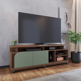 Bancada Tv de 75'' 2 Portas com Rodízio Ewa 180cm Amêndoa/Verde Pistache C04 - D'Rossi