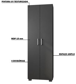 Estante de Livros para Escritório MDP Texturizado Home Office Portas Grandes Alf Preto G47 - Gran Belo