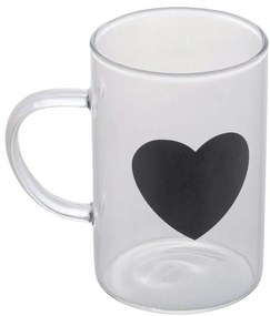 Caneca Coração Preto em Vidro 280 Ml