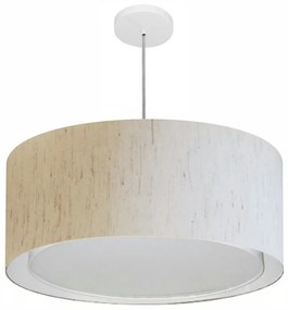 Lustre Pendente Cilíndrico Duplo Md-4291 Cúpula em Tecido 60x30cm Linho Bege - Bivolt