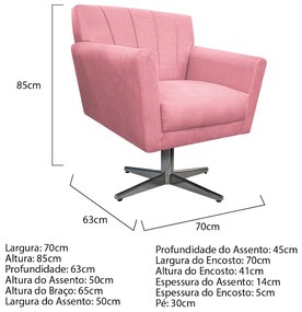 Poltrona Laura Base Giratória de Metal Suede Rosa Bebê - ADJ Decor