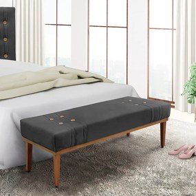 Divã Recamier Banco Base Madeira para Quarto Gênova 90cm Suede S04 - D'Rossi - Cinza
