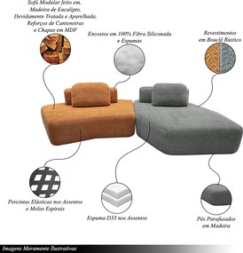 Sofá Ilha Sala de Estar Modulado Dakota com Chaise Encosto Almofadas Soltas Bouclê Rústico Terracota/Cinza G33 - Gran Belo