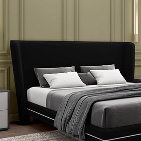 Cabeceira Design para Cama de Casal Torres Pés em Madeira Veludo Preto G91 - Gran Belo