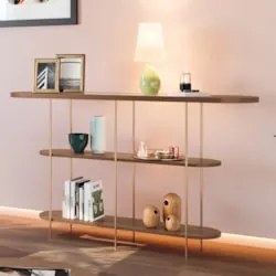Aparador de Sala com Prateleiras Pé Metal Infinity Castanho - HB Móvei