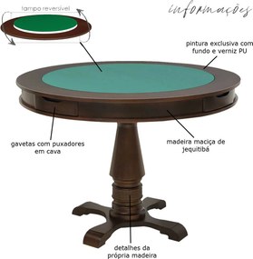 Mesa de Jogos Carteado Victoria 4 Lugares Redonda Tampo Reversível com Gavetas e Porta Copos Imbuia G36 - Gran Belo