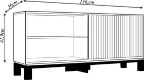 Bancada Átomo 136cm para TV até 45 com Porta de Correr Ripada MDP OffWhite/Freijo G11 - Gran Belo
