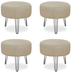 Kit 04 Puffs Redondos para Sala Chloe Suede Nude