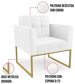 Kit 1 Sofá Namoradeira e 1 Poltrona Elisa Corino Base Metálica Industrial Dourado D03 - D'Rossi - Branco