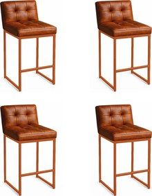 Banqueta Cozinha Alta com Encosto Industrial Kit 4 Bronze Lirina PU Nozes C05 - D'Rossi