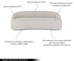 Sofá Decorativo 3 Lugares 210cm Joel Curvo com Encosto Linho Bege G15 - Gran Belo