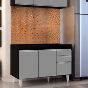 Balcão de Cozinha Lavanderia sem Tampo 02 Gavetas Beth 120 cm L06 - D'Rossi - Preto e Cinza
