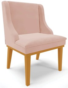 Kit 04 Cadeiras de Jantar Liz Veludo Base Fixa Madeira Castanho D03 - D'Rossi - Rose