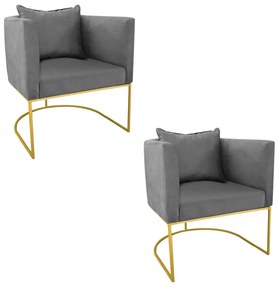 Kit 02 Poltronas Paola Suede Base Metálica Dourado D03 - D'Rossi - Grafite