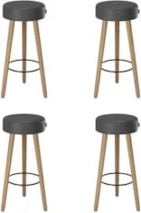 Banqueta Alta Estofada Pés Palito Kit 4 Hong Sintético Preto S08 - Mpo