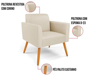 Kit 2 Poltronas Pés Palito Castanho Marisa Corino D03 - D'Rossi - Bege