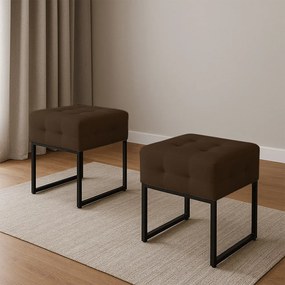 Puff Sala Decorativo Industrial Kit 2 Elisa Suede D03 - D'Rossi - Marrom