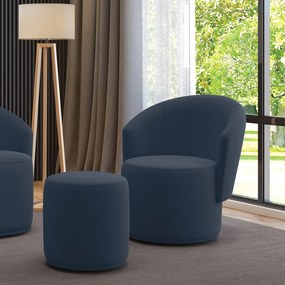 Poltrona e Puff Redondo Orgânico para Sala Malu Suede M11 - D'Rossi - Azul Marinho