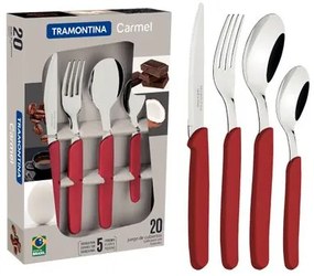 Faqueiro Tramontina Carmel 20 peças Carmim Médio Aço Inox
