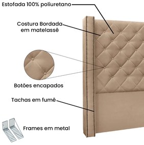 Cabeceira Cama Box Casal 140cm e Recamier Vicenza Suede S04 - D'Rossi - Bege