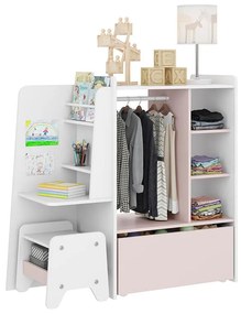 Closet Guarda Roupa Infantil Mimo Com Banquinho - Branco/rosa