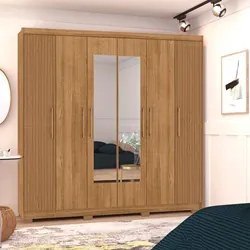 Guarda Roupa Casal 6 Portas com Espelho 223cm Luko V02 Nature/Brisa -
