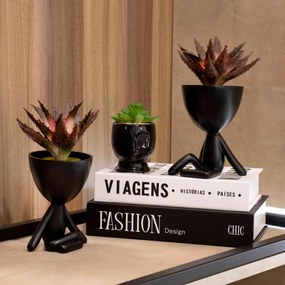 Vaso Decorativo Bob Robert Plant Perna Cruzada em Poliresina Preto 14,5x11x10 cm - D'Rossi