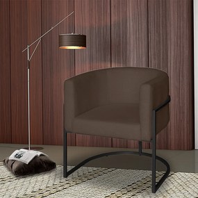 Poltrona Base Industrial Preto Sala de Estar Lety Veludo - Chocolate