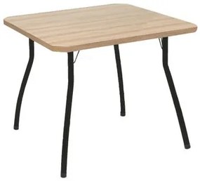 Mesa Bete 90x90 cm Tampo Amêndoa Pés Curvo em Aço Preto Criativa