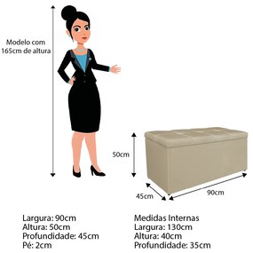 Calçadeira Estofada Manchester 90 cm Solteiro Linho Bege - ADJ Decor