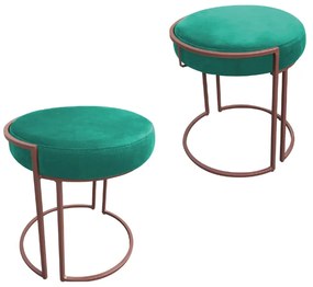 Puff Redondo Base Industrial Cobre Kit 2 Love Suede - Verde Turquesa